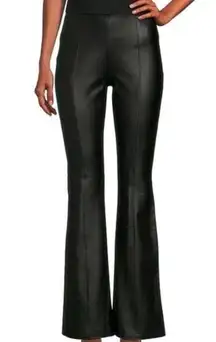 Slim Factor No Waist Coated Ponte Flare Pants Faux Leather Black SZ L New