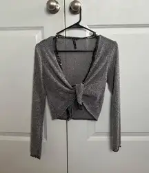 cha cha vente Silver Sequin Wrap Top