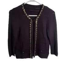 Forever 21 Cardigan Sweater Black Gold Chain Detail