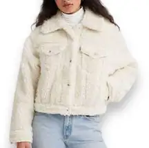 Levi’s Baby Bubble Sherpa Trucker Jacket Coconut Milk White Cropped Fleece XS