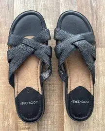 Women's Y2K Dockers Strappy Leather Slip On Sandals in Black size 8.5 Lagenlook