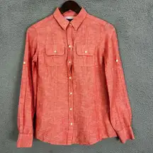 Banana Republic top women 2P orange chambray button up linen blend office career