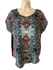 Rock & Republic Blouse Top Womens Size Medium Geometric Scoop Neck Cap Sleeve