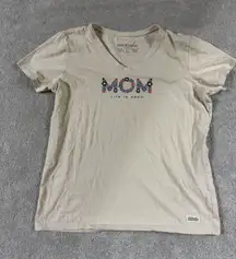 Life‎ Is Good Mom Short Sleeve Crusher Vee V-Neck Putty White Size Large
