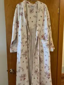 Villager by Liz Claiborne Ivory Floral Vintage Feel Robe XL MISSING BELT Flaws