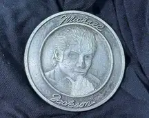 VTG Michael Jackson King of Pop Silver Tone Belt Buckle 2.5" Circle Bling