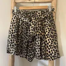 Zara Cheetah Leopard Shorts Elastic Waist With Tie Belt XS Paper Bag
