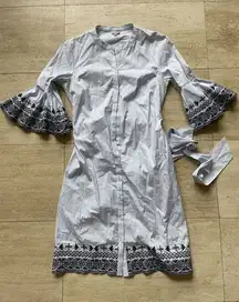 Daniel Cremieux Button‎ Down Shirt Dress Womens Size 6 Bell Sleeves Embroidered