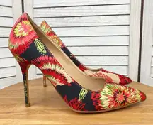 Liliana Floral Starburst Pointed Toe Pumps Black Red Green 7.5 Stiletto Heel