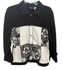 ONQUE Casual Women's Floral Button-Up‎ Jacket Black Size L