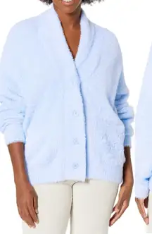 PJ Salvage Women's Loungewear Feather Knit Cardigan, Blue Mist Large