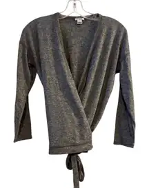J Crew Grey Heathered Wrap Cardigan Tie Front Sweater Top S Linen Blend