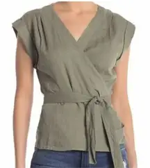 Frame Army‎ Green Linen Wrap Top XS