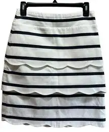 J. McLAUGHLIN- WOMEN'S SIZE 0 Scalloped TIERED NAVY STRIPED SKIRT