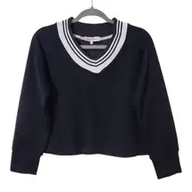 Rampage Cropped Black V-Neck Varsity Sweatshirt Size Large NWT