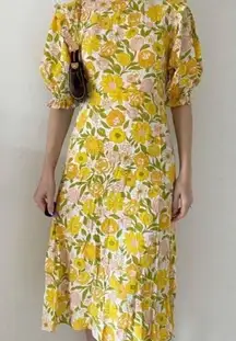 Yellow Floral Midi Dress