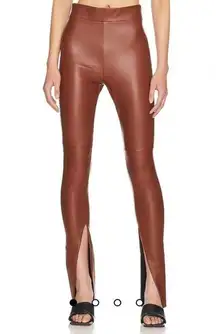 Alix Nyc Womens High Rise Brown Faux Leather Split Hem Carlisle Pants Cinnamon L