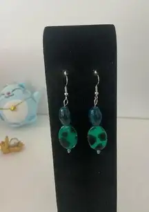 Handmade Cute Jade Color Green Bead Earrings Animal Print