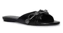 Balenciaga  Cagole Arena Lambskin Slip On Open Toe Flat Sandals Black Women's 37