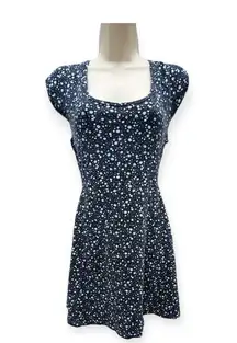 Garage Women's Medium Blue Floral Cap Sleeve Cut Out Criss Cross Back Mini Dress