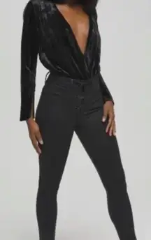 Good American Velvet Wrap Long Sleeve Bodysuit Top