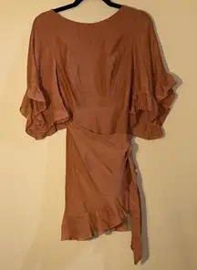 Elegant Asymmetrical Ruffle Dress in Tan