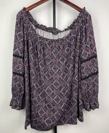 Lane‎ Bryant Black Purple Boho Floral Diamond Top