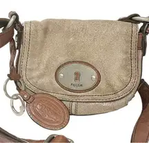 Fossil Gold Shimmer Brown Key Per Cross Body Purse Adjustable Strap Crossbody