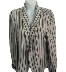 Sanctuary Striped Blue Linen Open Concept Career Jacket Blazer Sz L