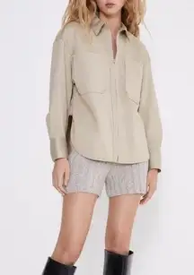 NWT Zara nude neutral zippered shirt with patch pockets women's size small