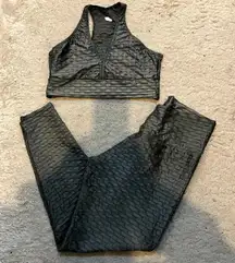 Booty By Brabants Croco Skin Leggings Sports Bra Matching Set Green Large