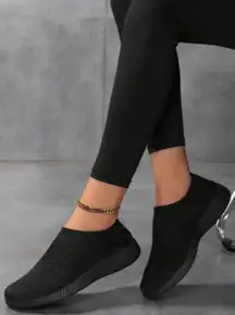 Comfortable Casual Lightweight Blk Knit Slip On Sports Shoes 9.5