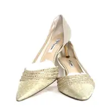 Nina Noreen Platino Glitter Crystal Pointy-Toe Mid-Heel D'Orsay Pump Size 8.5