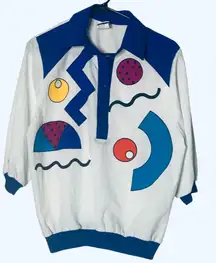 VINTAGE 80s 90s Teddi Sport Abstract Geometric Windbreaker Top Pullover Medium