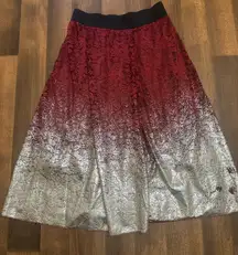 LuLaRoe 
Red and Silver A-Line Midi Skirt