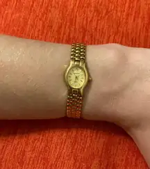 Women’s gold plated stainless steel genuine diamond dial quartz ELGIN watch!