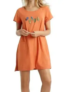 Jane Ashley Women's Large Orange Casual Flip-Flop Short Sleeve T-Shirt Dress