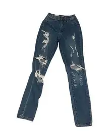 Fashion Nova  blue dark wash ripped distressed jeans