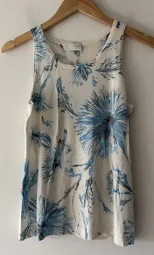 TSE Blue Floral Tank Top 100% Cashmere
