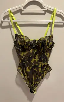 SKIMS Camouflage Mesh Bodysuit with Neon Accents
