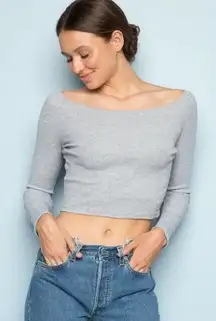 Vintage y2k Abercrombie & Fitch Long Sleeve Crop Top - Grey - XS