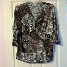 MKM Designs Black Brown Grey 3/4 Sleeve Dressy Blouse 1X