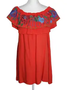 Altar'd State Embroidered Off-the-Shoulder Red Mini Dress with Ruffle Size Large