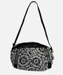 Small printed barrel bag/ purse with metal stud accents. Zipper closure. (Y2K)