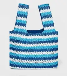 Future Collective Tote Blue Striped Straw Summer Purse Bag NWT