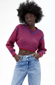 Zara Wool Blend Striped Cropped Chunky Knit Sweater