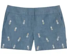 Loft The Riviera Short Chambray Pineapple 12 high waist‎ flat front 3.5” inseam