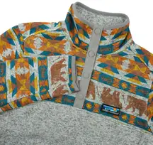 Simply Southern Pullover Womens M Gray Aztec Bear Fleece Snap Neck Cozy Outdoors