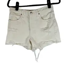 We The Free White Distressed Denim Shorts Raw Hem Casual High‎ Rise Size 27