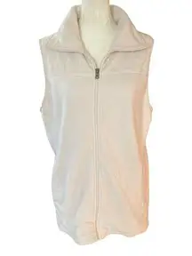 women's large cream sleeveless collared zip up stretchy soft fleece vest
